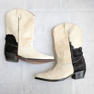 Vintage Cowboy Boots Calf Hair Men 10.5 29.5 White Black Mexico